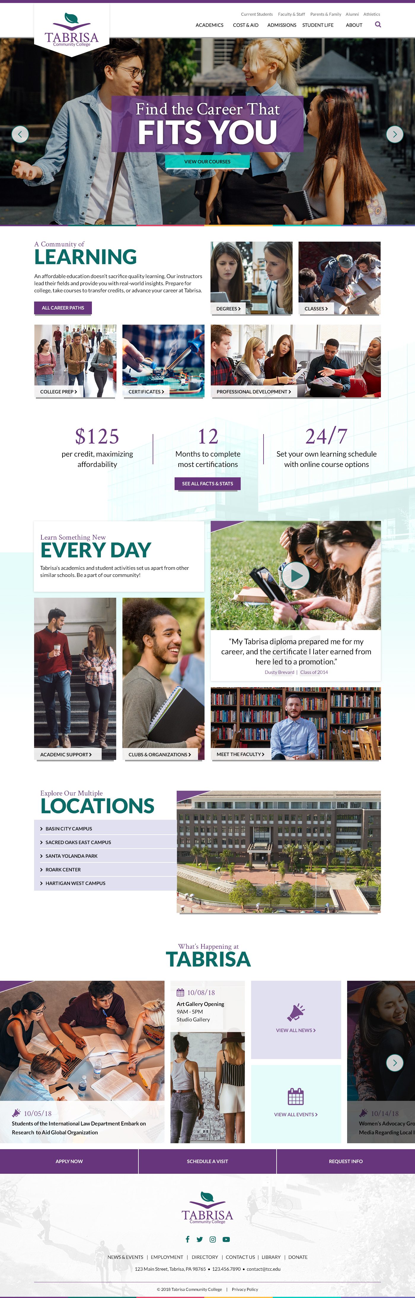 Tabrisa Community College Theme Homepage Desktop Preview